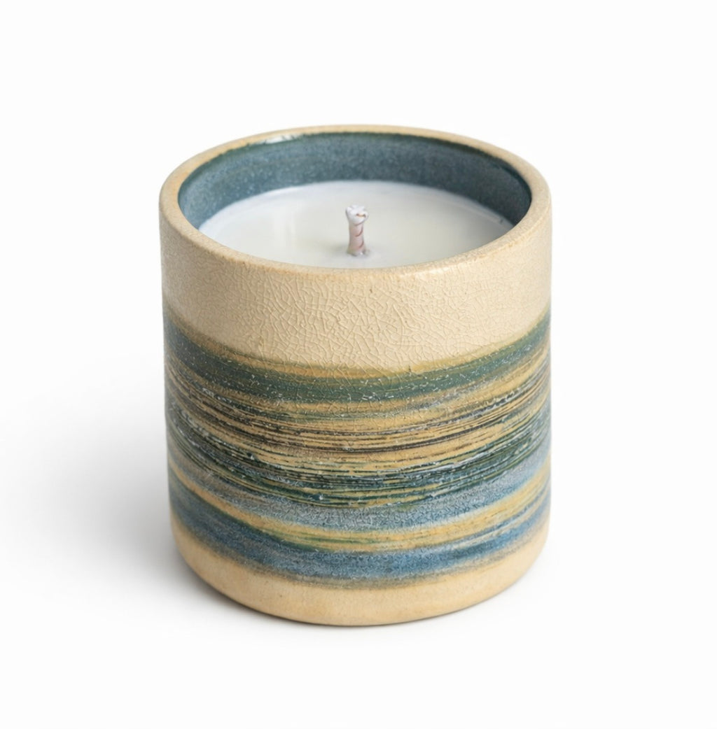 Bougie Sillon d'écume - Collection Les Maritimes (Céramique artisanale & cire végétale)